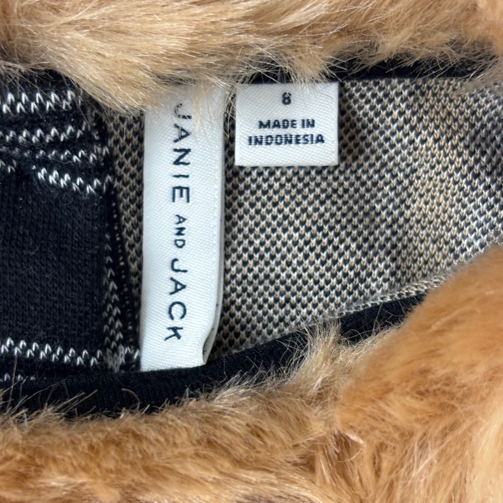 Janie and Jack Girls Plaid Knit Dress Faux Fur Collar Black Tan Size 8 - Picture 5 of 7